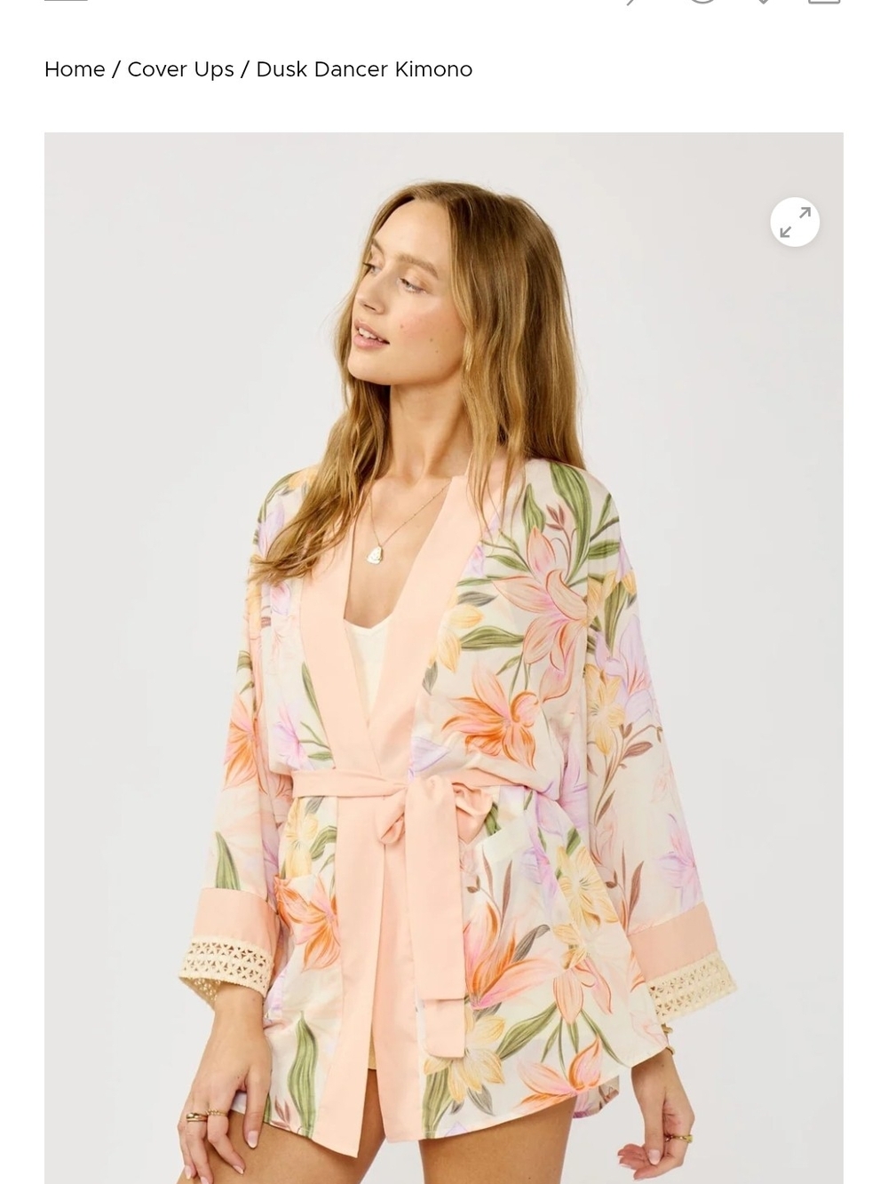 lovestitch Peach Floral Tie-Belt Kimono Coverup